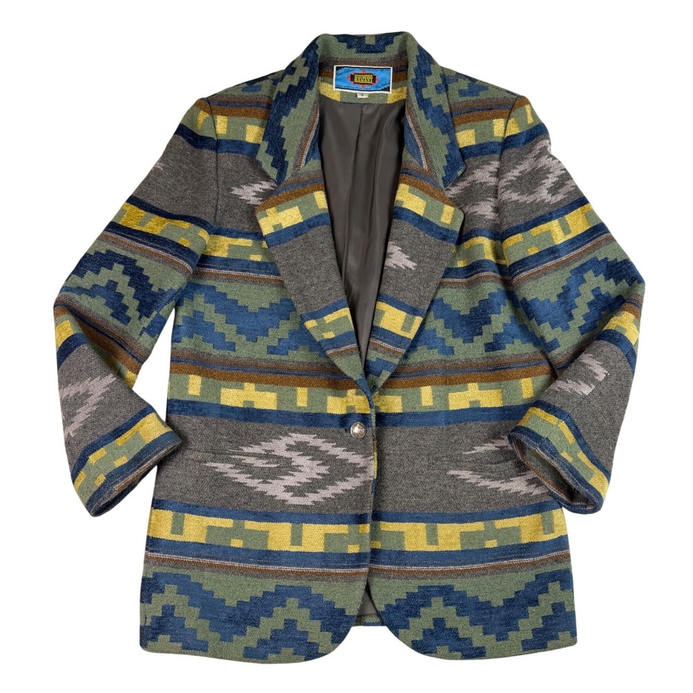 Maurizio Ramani Vtg‎ Southwestern Tribal Tapestry Blazer Jacket Sz S Wool Blend